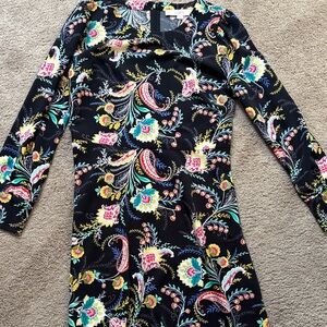 LOFT Vibrant Multicolor Floral Long Sleeve Dress